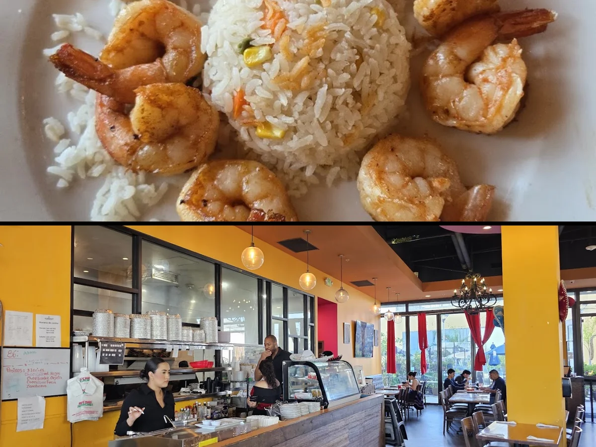 Casual restaurant interior with warm lighting.